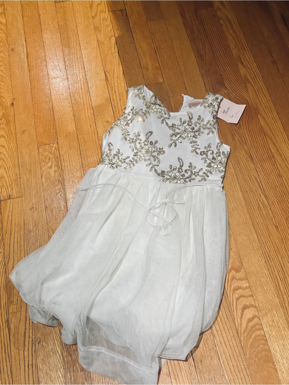 Girls White Dress with Gold Embroidery - Elegant Party Dress